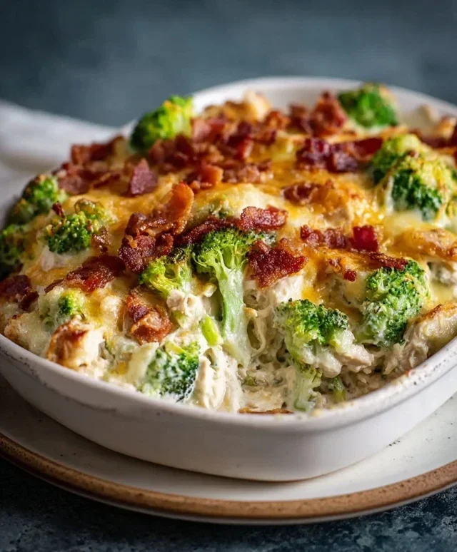 Creamy Low Carb Chicken Casserole with Broccoli and Beef Beef Bacon