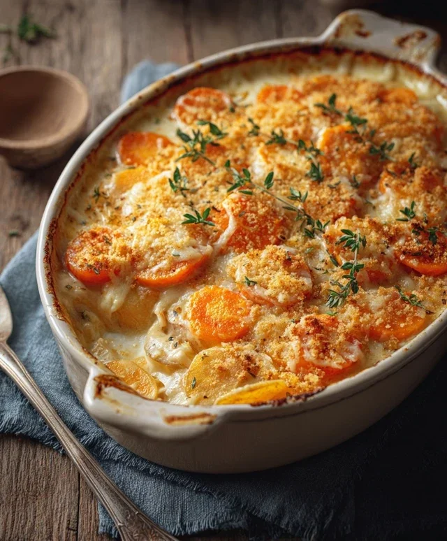 Cheesy Garlic Carrot Gratin – Creamy, Sweet & Savory