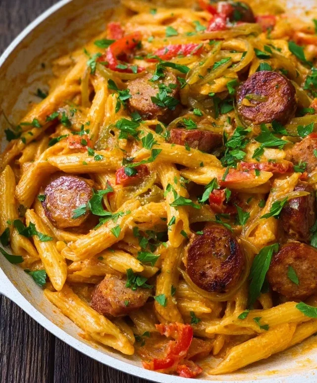 One Pot Creamy Cajun Sausage Pasta (30-Minutes)