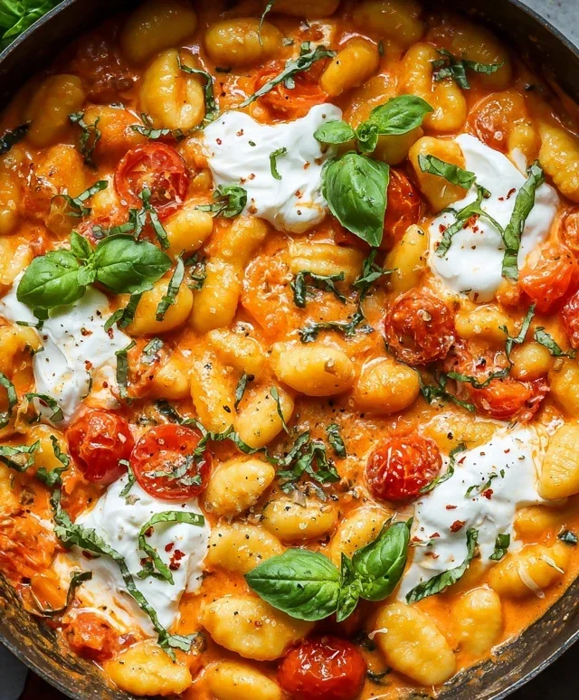 30 Minute Creamy Tomato Gnocchi with Burrata