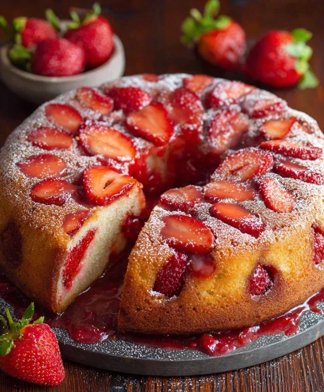 Easy Strawberry Cake with Strawberry Sauce