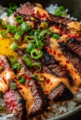 Korean BBQ Steak Rice Bowls with Spicy Cream Sauce