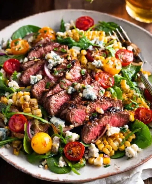 Balsamic Steak Gorgonzola Salad with Grilled Corn